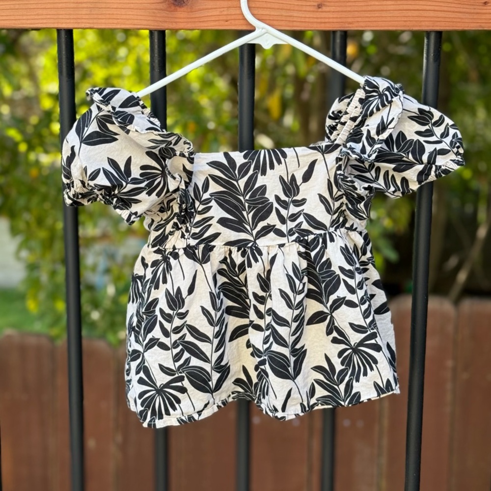 Palm Floral Puff Sleeve Top